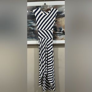 Persnickety Women’s Blue & White Diagonal Stripe Hi-Ali Maxi Dress Size Medium